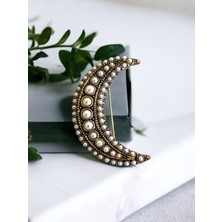 Fayra Accessories Inci Işlemeli Hilal Broş