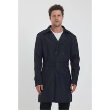 Trend Kombin Erkek Lacivert Kruvaze Yaka Kemer Detaylı Slim Fit Trençkot