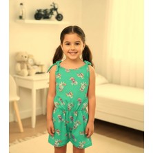 Buufuu Yazlık Dijital Baskılı Askılı Kız Çocuk Beli Lastikli Tulum Elbise