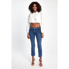 İhraç Pazarı %100 Cotton Crop Blouse Düğmeli Balon Kol Premium Pamuk Bluz