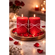 Odesia Premium Bubble Silindir Mum Seti – El Yapımı Kırmızı Dokulu Dekoratif Mum (2’li Set)