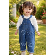 Aydede Kids Kız Çocuk Kalp Detaylı Kot Salopet ve Bluz Ikili Takım