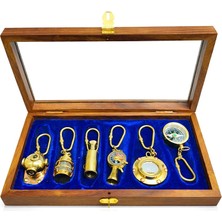 Alem Ahşap Kutulu Denizci Temalı Pirinç Anahtarlık Seti KEY-0285