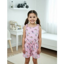 Buufuu Yazlık Dijital Baskılı Askılı Kız Çocuk Beli Lastikli Tulum Elbise