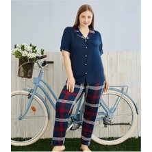 Pijamoni Milan Gömlek Yaka Önden Düğmeli Battal Beden Kısa Kollu Pijama Takımı 7560