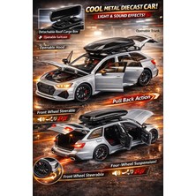 Aksoy Toys Audi Rs6 Metal Araba Işıklı Kapıları Bagajı Kaputu Açılır 20 cm Oyuncak Araba Gri