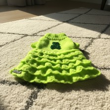Lady Fify Kedi ve Köpek Için Ayıcıklı Fırfırlı Neon Yeşil Kazak