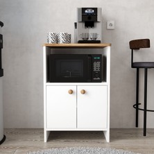 Troya Kahve Köşesi Çok Amaçlı Dolap İskandinav Tasarım 82 cm Yükseklik 56 cm Genişlik Beyaz