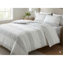 Maki Home Makiteks %100 Pamuklu Soho Gri Çizgili 200X220+2*(50X70) Çift Kişilik Nevresim ve Yastık Kılıfı