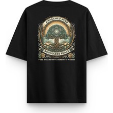 Overoz Tree Of Life Hayat Ağacı Sırt Baskılı Yarı Oversize Unisex Siyah Tshirt 1399