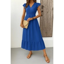 Kadın Kısa Kelebek Kollu Kruvaze Yakalı Beli Lastikli Aerobin Elbise