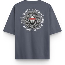 Overoz Medusa Sırt Baskılı Yarı Oversize Unisex Füme Tshirt 1398