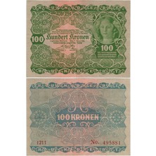 Banknoting Avusturya 100 Kron 1922 Çok Çok Temiz.