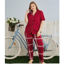 Pijamoni Milan Gömlek Yaka Önden Düğmeli Battal Beden Kısa Kollu Pijama Takımı 7560