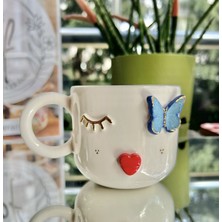 Nof El Yapımı Seramik Gerçek 24K Altın Dekorlu Kelebek Kız Kupa