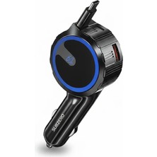 Trendpix 60W Makaralı Hızlı Araç Şarj Cihazı | 3 Çıkışlı (Usb + Type-C + Dahili Type-C Kablo) | LED Işıklı