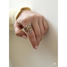 14K Çelik Üzeri Altın Kaplama 4 Sıralı Gold Gümüş Harfli Sipiral Yüzük 16(8) Numara