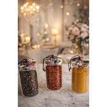 Morponi 3'lü Borosilikat Cam Etnik Desenli Kumaaş Kapaklı Kavanoz Seti 650 ml