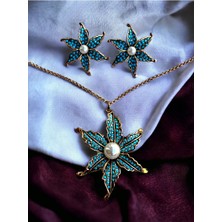 Fayra Accessories Zambak Çiçeği Inci Kolye ve Inci Küpe Seti