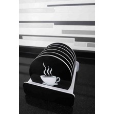 Lazerus Cnc Markalama Premium Tasarım Kahve Fincanı Desenli Bardak Altlığı ve Tutucu Seti