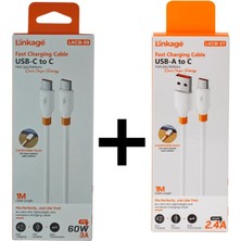 Şarj Kablosu 3A Pd 60W Usb-C To Type-C +Linkage Şarj Kablo Usb-C Type-C 2.4A 1mt 2si Birarada