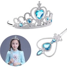 Magicool Karlar Ülkesi Elsa Mavi Kalpli Taç ve Mavi Asa Seti Çocuk Boy