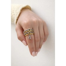 14K Çelik Üzeri Altın Kaplama 4 Sıralı Gold Gümüş Harfli Sipiral Yüzük 16(8) Numara