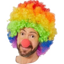 Aesco Rengarenk Gökkuşağı Afro Bonus Peruk ve Kırmızı Renk Sünger B 120 gr