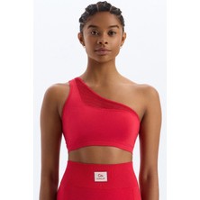 COMEUP File Örgü Detaylı Tek Omuzlu Sporcu Sütyeni Kokina Kırmızı