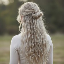 Aesco Fiber Sen Kabarık Dalgalı Yarım Ay + 2 Yan Çıt Çıt / Balköpüğü Platin Röfleli