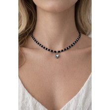 Doğal Taş Kolye Yıldız Taşı Çelik Kalp Kolye