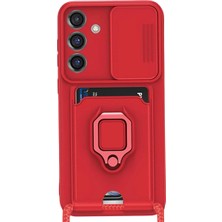 Magicool Samsung Galaxy S25 Plus Kılıf Zuma Kartvizitli Yüzüklü Silikon - Kırmızı