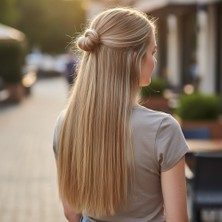 Aesco Fiber Sen Düz Yarım Ay + 2 Yan Çıt Çıt / Karamel Platin Röfleli