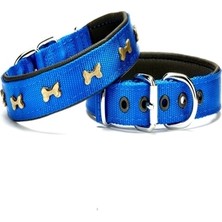 Aesco Softlu Kemik Desenli Köpek Tasması 2,5 cm x 50 cm Mavi