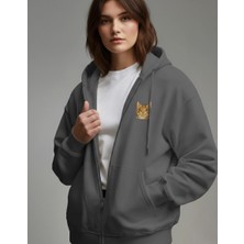 Muhtar Store Kadın Bengal Kedisi Baskılı Tam Boy Fermuarlı Hoodie – Oversize