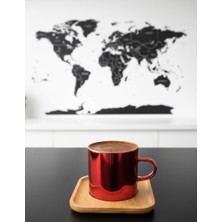 Cambu Aynalı Borosilikat Cam Türk Kahvesi Fincan SETI,KIRMIZI,2X125ML–BAMBU Tabaklı, Isıya Dayanıklı