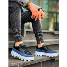 KB-056 Kuback Siyah Mavi Detaylı Beyaz Yüksek Taban Günlük Spor Ayakkabı