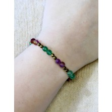 Esha Doğal Taş Yeşil Akik Ametrin Hematit Doğal Taş Kadın Doğal Taş Bileklik EUB13YAANH