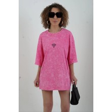 Zelish My Sister Pembe Wifi Baskılı Soluk Efektli Oversize Tshirt