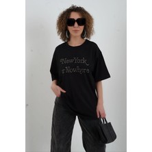Zelish My Sister Siyah New York Metal Taşlı Oversize Tshirt