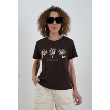 Zelish My Sister Kahve Artisan Nakışlı Tshirt