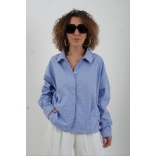 Zelish My Sister Mavi Kareli Oversize Kısa Gömlek