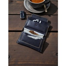 %100 Gerçek Deri El Yapımı Tütün Kesesi – Lacivert