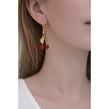 Kırmızı Kuvars Doğal Taş, Altın Kaplama Kiraz Küpe