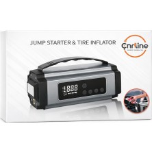 Çnrline Lastik Şişirme Kompresörü–taşınabilir Akü Takviye Cihazı, Dijital Ekranlı, Işıklı