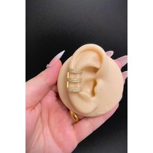 Jaida Moda Gold Zirkon Taşlı 3 Küpe Görünümlü Deliksiz Çelik Ear Cuff – Sıkıştırmalı Tasarım