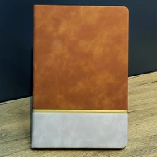 Uslucan Alışveriş Altın Şeritli Taba Rengi Deri Not Defteri