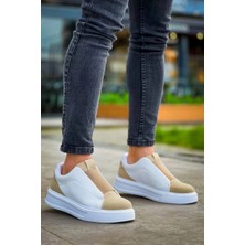 KB-007  Kuback  Beyaz Bej Yüksek Taban Tek Bant Bağcıksız Günlük Erkek Ayakkabı