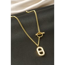 Bijuteri Net Oval Sedef Çelik Kolye