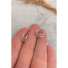 Jaida Moda Kadın Gri Sıkıştırma Deliksiz Fake Çelik Kıkırdak Küpe Ear Cuff
